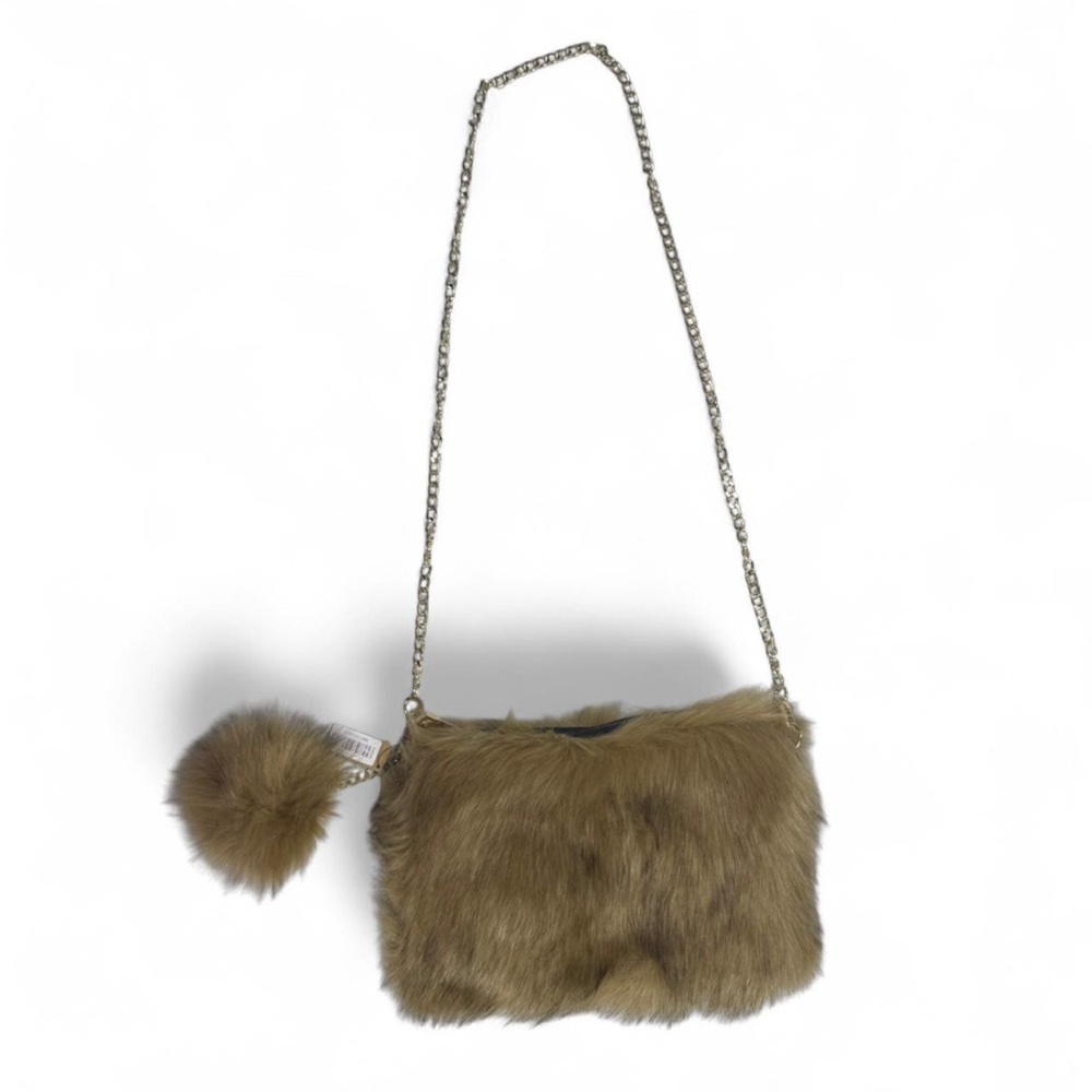 Faux Fur‎ Chain Shoulder Bag - Brown
